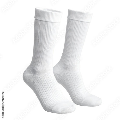 White athletic crew sock mockup for sports or casual wear. Isolated on transparent background