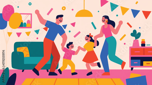 Illustration Of A Family Dancing Together Vector Design Template