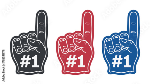 Foam finger number one gesture in vibrant black red and blue design symbolizing sports supporter spirit for party decorations and promotional themes
