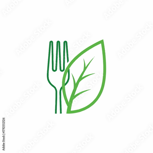 Green Fork and Leaf Logo Symbolizing Healthy Eating and Nature.