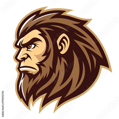 Caveman Face Esport Mascot Logo Vector – Prehistoric Warrior Emblem with Solid Brown and Tan Flat Design, Strong Line Art, Modern Gaming Crest

