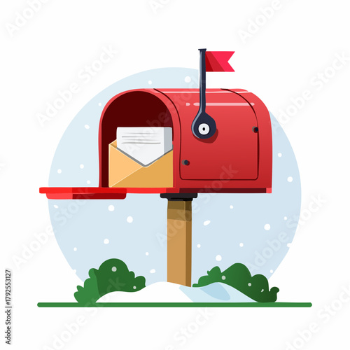 Mailbox with a raised flag indicating mail delivery and collection.