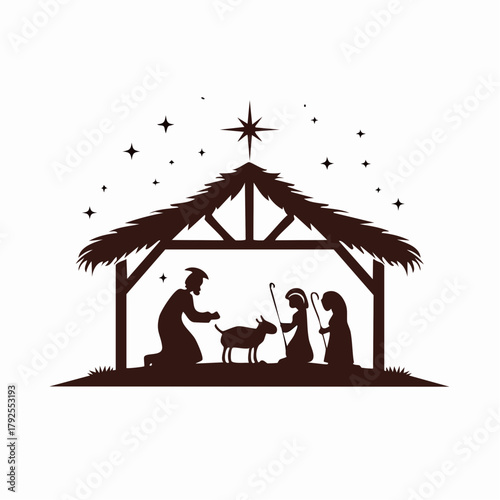 Christian Nativity scene silhouette with the Holy Family.