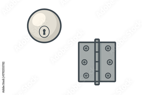 Keyhole lock mechanism and metal hinge for door security and operation