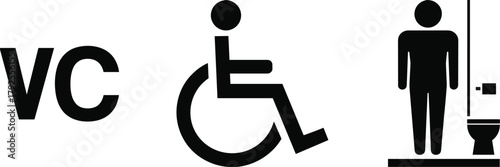 Restroom symbols for men, disabled, and general use Keywords: toilet, WC, restroom, bathroom