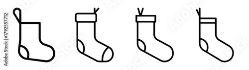 christmas sock hanging line art icon set. Christmas outline Vector illustration icons.