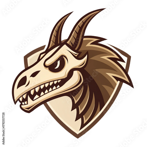 Fossil Dragon Skull Esport Mascot Logo Vector – Prehistoric Mythic Emblem with Solid Beige and Dark Brown Flat Design, Modern Gaming Badge


