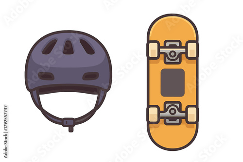 Protective helmet and classic skateboard deck with wheels for skating safety gear