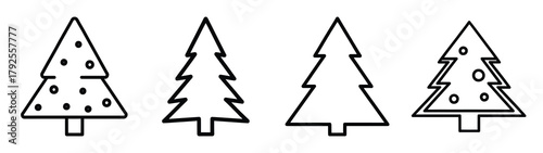 christmas tree line art icon set. Christmas outline Vector illustration icons.