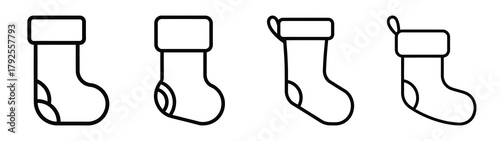 christmas stocking line art icon set. Christmas outline Vector illustration icons.