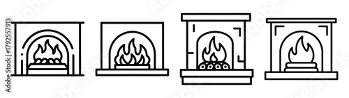 fireplace line art icon set. Christmas outline Vector illustration icons.