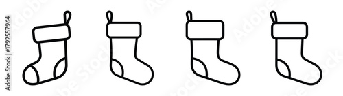 fireplace stocking line art icon set. Christmas outline Vector illustration icons.