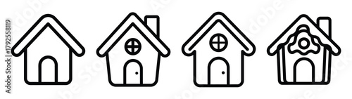 gingerbread house line art icon set. Christmas outline Vector illustration icons.