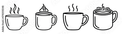 hot cocoa mug line art icon set. Christmas outline Vector illustration icons.