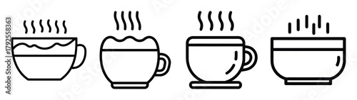 hot chocolate line art icon set. Christmas outline Vector illustration icons.
