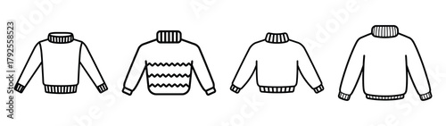 knitted sweater line art icon set. Christmas outline Vector illustration icons.