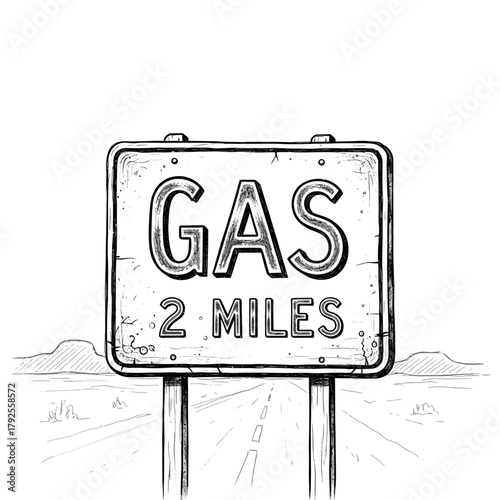 Gas station availability two miles ahead roadside assistance graphic design