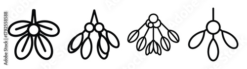 mistletoe line art icon set. Christmas outline Vector illustration icons.