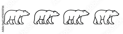 polar bear line art icon set. Christmas outline Vector illustration icons.