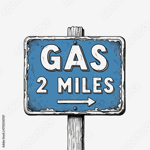 Illustration of a Gas Station Directional Sign on Roadside Adventure