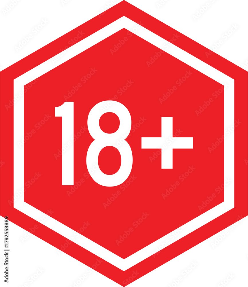 Obraz premium 18 Plus Age Restriction Sign – Red Hexagon Warning Vector Icon