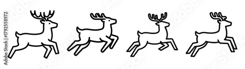 reindeer running line art icon set. Christmas outline Vector illustration icons.