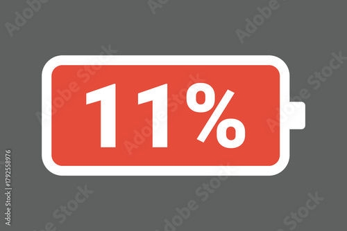 Red Low Battery Icon Showing 11% Charge – Warning Power Level Stock Image