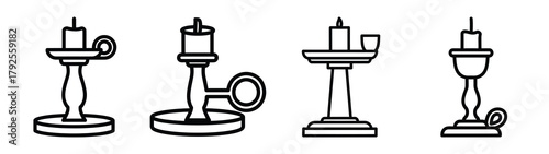 candle holder line art icon set. Christmas outline Vector illustration icons.