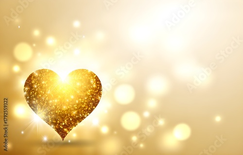golden heart with bokeh lights background.