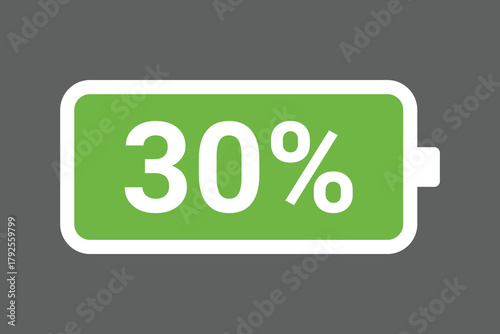Green Battery Icon Showing 30% Charge – Digital Power Level Stock Image
