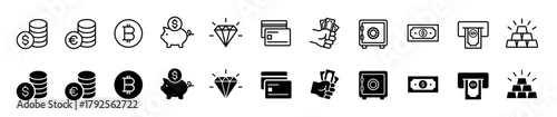 Money icon set. Dollar and Euro symbol. Vector illustration.	