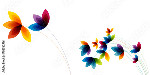 abstract flower background. Floral background with green grass and colorful flowers in nature frame. 