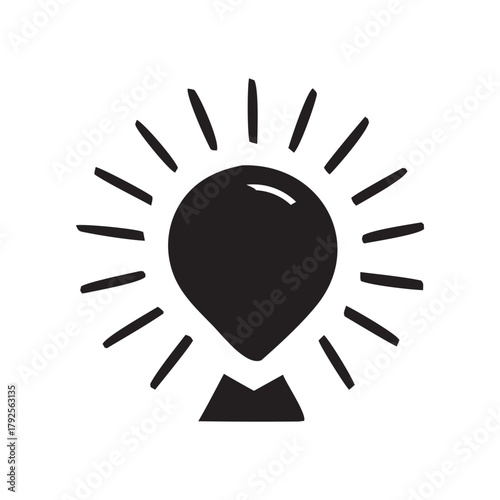 Stylized dark gray icon of a hot air balloon with radiant rays symbolizing adventure and travel