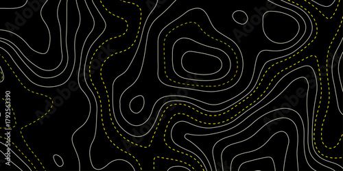 topographic seamless abstract topographic map pattern design with gray contour lines on a black background surface view, Abstract vector illustration. Contour vector map