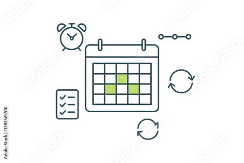 Calendar schedule planning, time management, and task organization icons