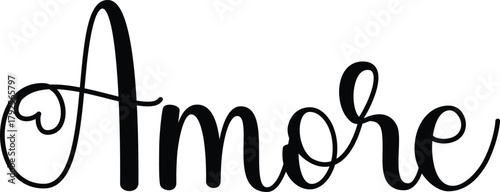 Elegant script typography spelling "amore" signifies a romantic italian love message