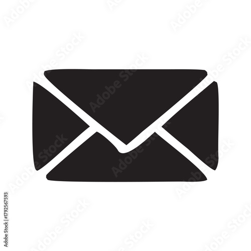 Simple hand drawn dark gray envelope icon symbolizing communication and correspondence on a white background