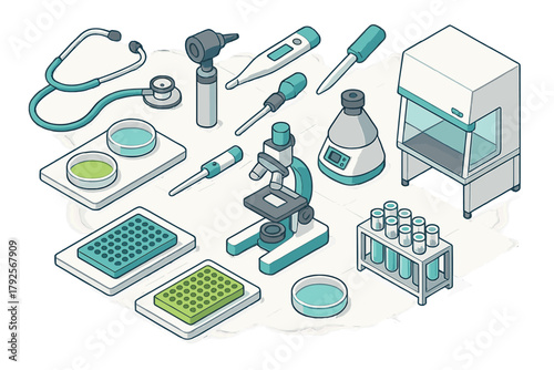 Collection of essential medical diagnostic and scientific laboratory equipment