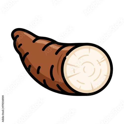 Detailed vector graphic representation of a sliced cassava root vegetable