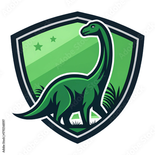 Brontosaurus Silhouette Esport Mascot Logo Vector – Prehistoric Dinosaur Emblem with Solid Green Flat Design, Thick Dark Outline, Modern Gaming Badge

