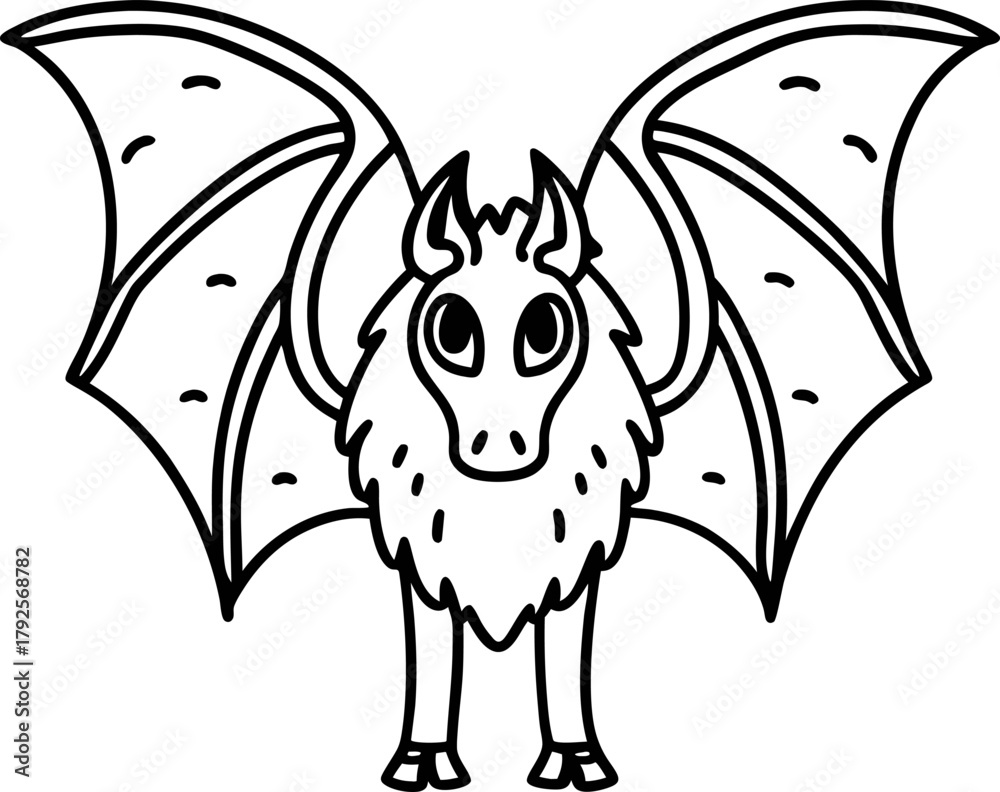Obraz premium bat with wide wings and big eyes, isolated on white cute outline drawing for halloween or animal themes