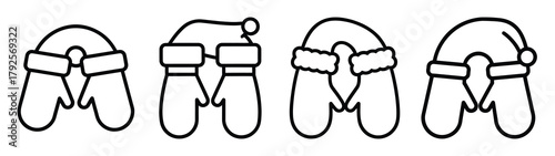 santa gloves line art icon set. Christmas outline Vector illustration icons.