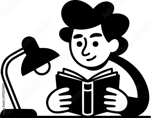 Illustration of a student learning under a lamp, depicting focused learning and academic pursuit