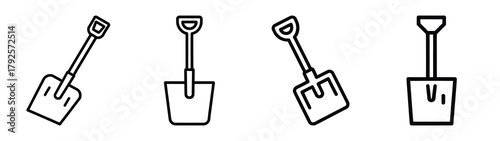 snow shovel line art icon set. Christmas outline Vector illustration icons.