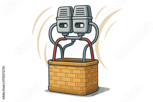 Woven wicker basket and powerful double burner assembly for hot air balloon flight