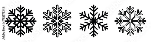 snowflake pattern line art icon set. Christmas outline Vector illustration icons.
