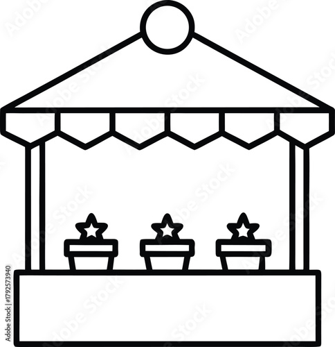 Simple Line Art Icon of a Carnival Game Booth with Star Prizes