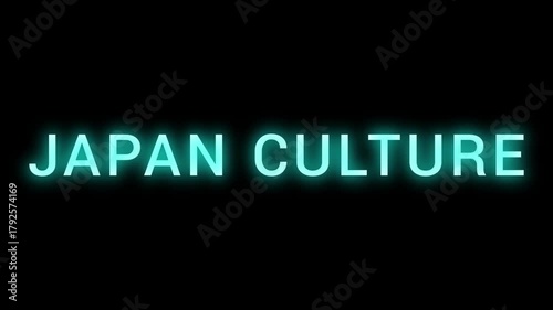 Flickering neon blue glowing JAPAN CULTURE text animated on black background
