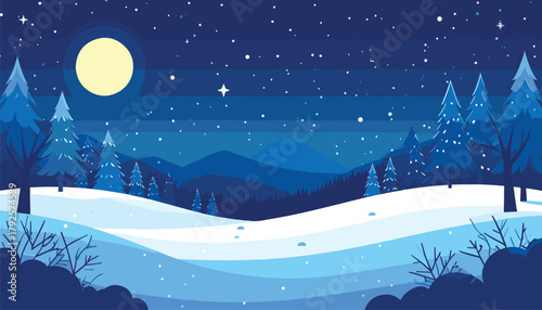 Winter Night Mountain Landscape Vector 