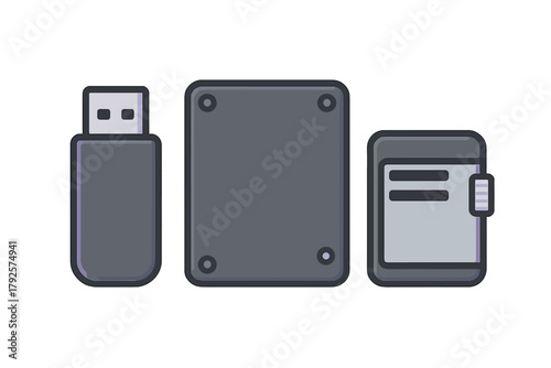 Collection of digital storage devices including flash drive and external hard disk